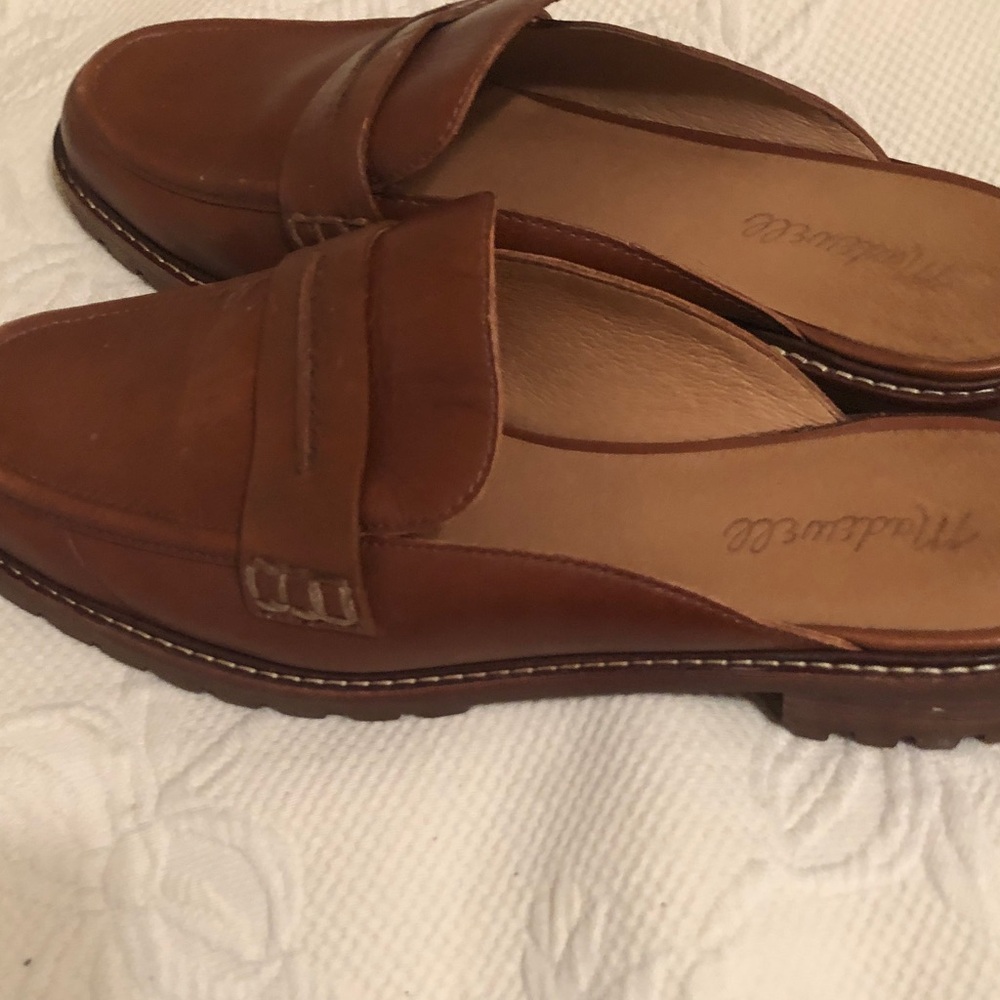 Madewell Brown Leather Slip-On Loafer Mules with lug sole - Picture 8 of 10